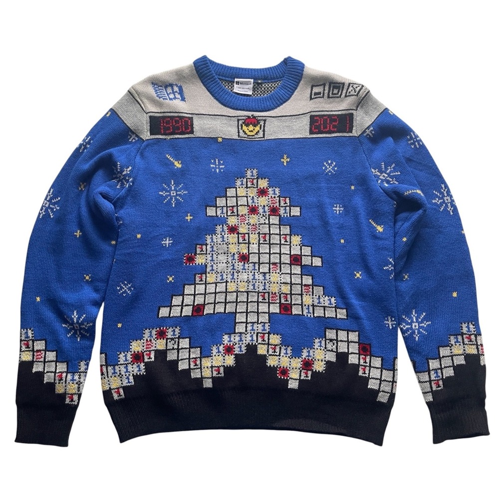 Microsoft Minesweeper Sweater Mens Medium Blue Ugly Christmas Holiday Gamer Geek